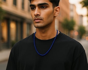 Lapis lazuli 4mm mens chain,mens necklace, men jewelry, lapis lazuli necklace, unisex necklace, men gift,