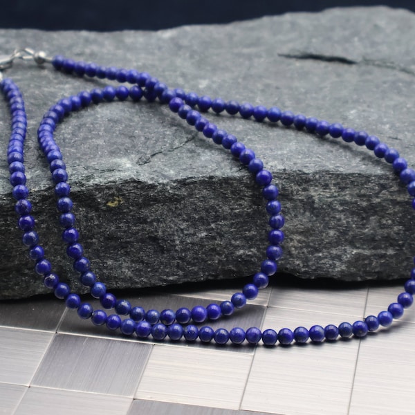 Natural 4mm lapis lazuli mens necklace,mens necklace, men jewelry, lapis lazuli necklace, unisex necklace, men gift,