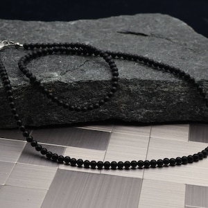 Black onyx 4mm mens necklace, natural necklace, men jewelry,matte black onyx necklace, unisex necklace, men gift,