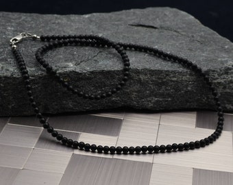 Natural 4mm matte black onyx mens necklace,mens necklace, men jewelry, black onyx necklace, unisex necklace, men gift,