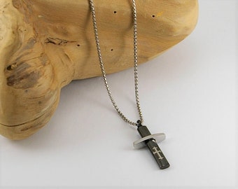 Collier homme avec pendentif croix de couleur noir, collier homme, pendentif homme croix, pendentif croix, bijoux homme, cadeau homme,