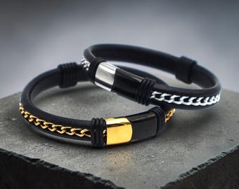 Pulsera griega de cuero, pulsera de cuero para hombre, pulsera de cadena, pulsera unisex, idea de regalo, Día del Padre