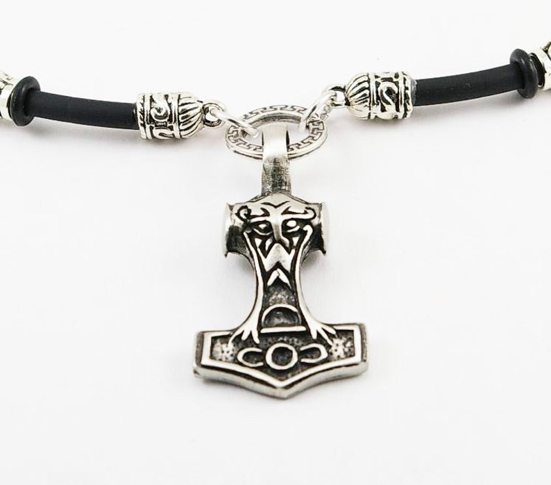 Thor Hammer Mens Necklace on Rubber Cord Mens Necklace Men Etsy
