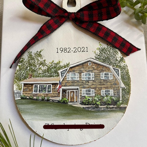 HAND PAINTED Custom house portrait ornament