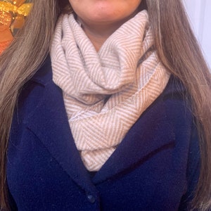 Herringbone infinity scarf, soft, winter scarf. Fucsia and beige infinity scarf