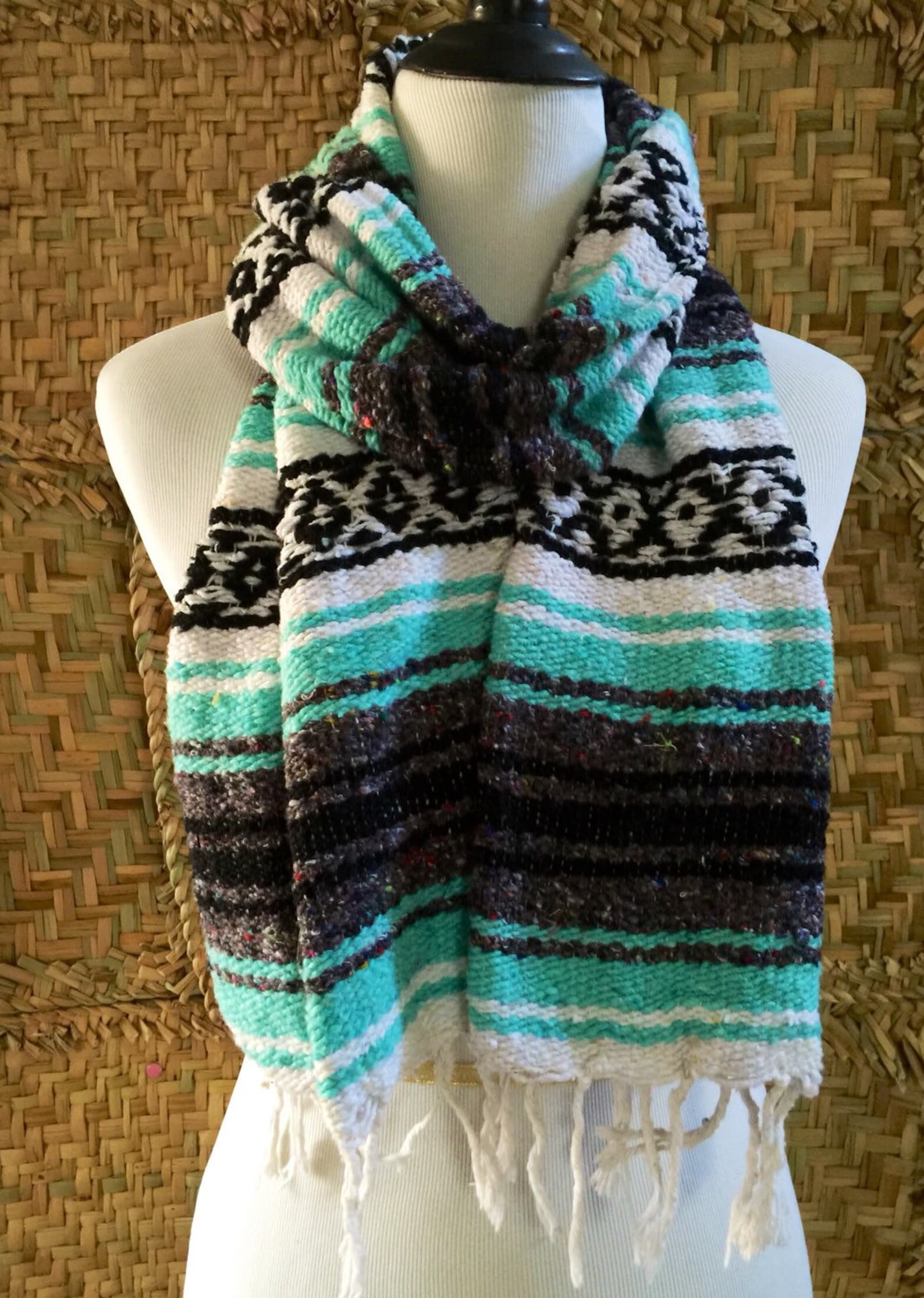 Mexican Blanket Open Scarf, Traditional Scarf Made Out of Mexican
