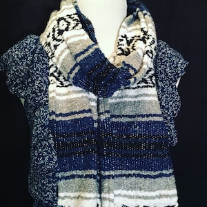 Mexican blanket open scarf, traditional scarf made out of Mexican sarape from Saltillo, Mexico. A great item for the boho fashionistas.