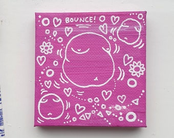 Bouncing Belly - MINI Acrylic painting on canvas 7x7cm, Carolyn Storey