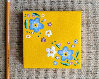 Charity "Forget me Not Entwined" MINI Acrylic painting on canvas 7x7cm (portion of sale to Marie Curie)