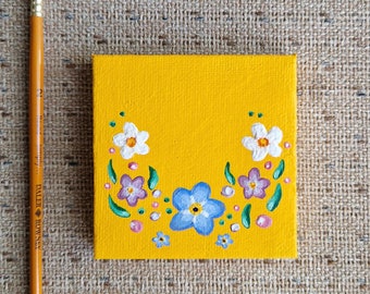 Charity "Forget Me Not Garland" MINI Acrylic painting on canvas 7x7cm (portion of sale to Marie Curie)