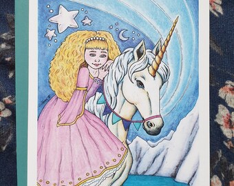 The Unicorn Lady Greetings Card-- Carolyn Storey