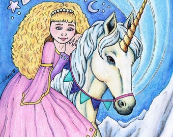 The Unicorn Lady art print-- Carolyn Storey