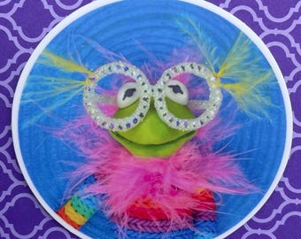 Retro Glam Frog Sculpture Sticker | Rainbow Puppet Inspired Vinyl Sticker | 70s Inspired Glam Art | Waterproof Laptop & Water Bottle Sticker