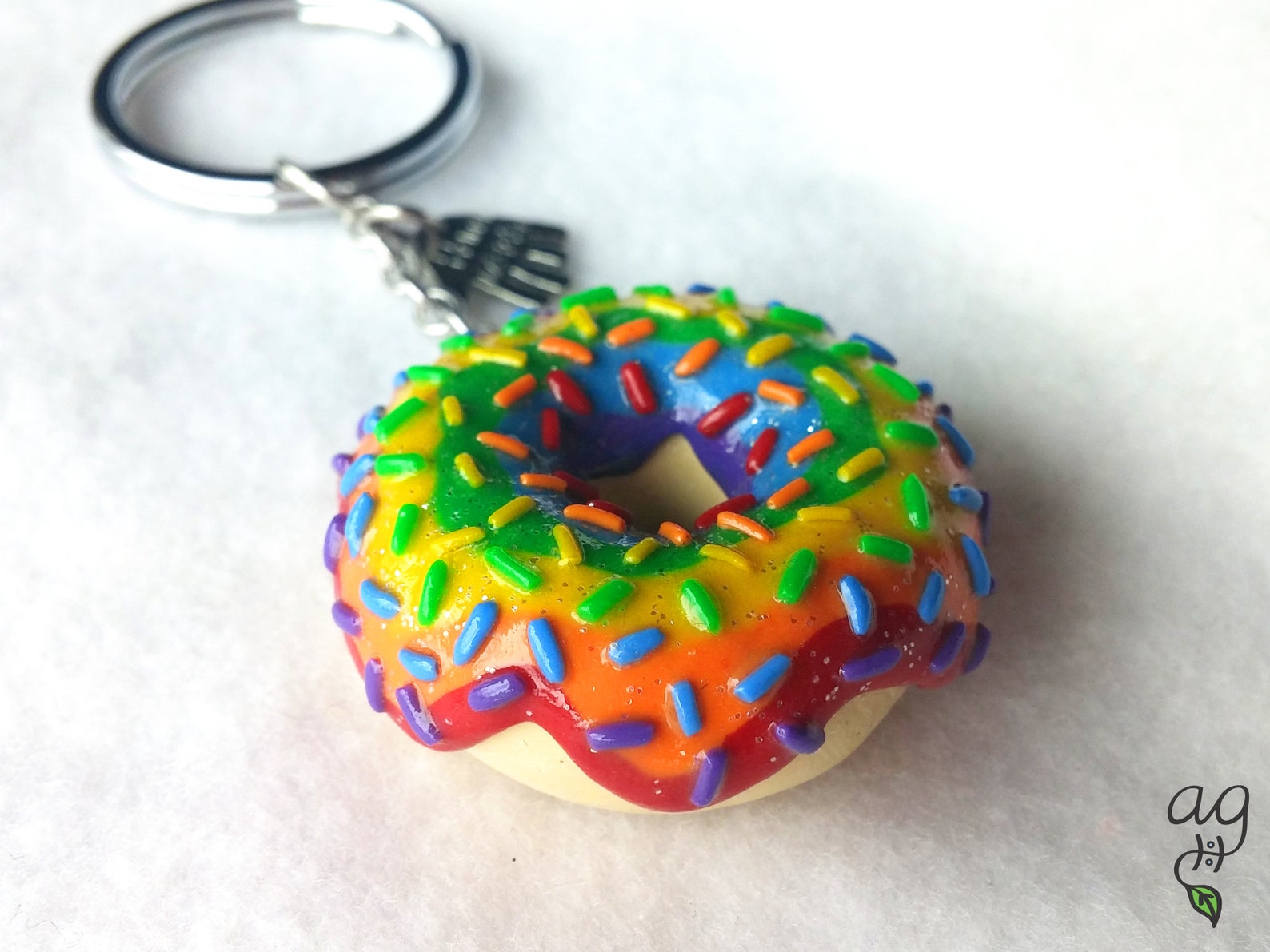 Rainbow Sprinkle Donut Keychain Handmade Polymer Clay Glow Etsy