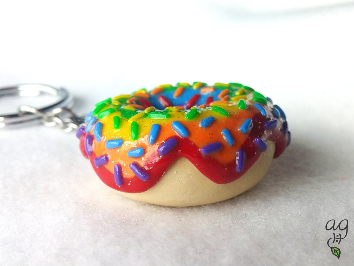 Rainbow Sprinkle Donut Keychain Handmade Polymer Clay Glow Etsy