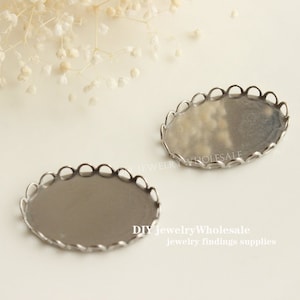 50pcs Stainless Steel trays for 13x18mm/18x25mm Oval cabuchons,Bezel Pendant  Bezel Blanks without the loop/opening for hanging.