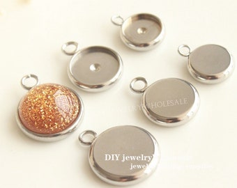 20pcs New thickening Stainless Steel Pendant Bezel Blanks, 6/8/10/12mm  Bezel Settings, Round Cab Cabochon Pendant Base, Bezel Blank Bezels