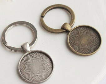 10 set fotonyckelringar DIY-kit 20 mm 25 mm 30 mm, nyckelringstillbehör hängen, nyckelringar tom ram, basinfattning, nyckelringskedjor