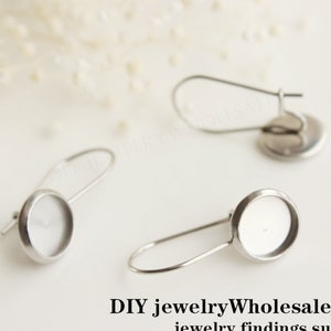 20pcs Earring Blank 6mm --25mm, stainless steel Bezel French Earring Bases, Earwires Hook With Round Pad