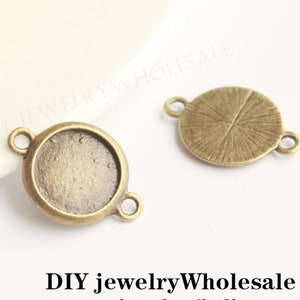 20pcs 12MM Pendant Blanks, Alloy Filigree Antique Bronze Round Bezel Pendant Settings Trays, DiY Round Bezel Pendant Trays Base