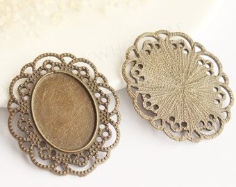 10pcs 18x25mm Antique Bronze/Antique Silver Oval Pendant Tray, Bezel Settings, Glass Pendant Base, Jewelry Pendant Blanks Suppliers