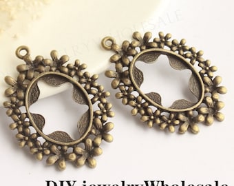 10pcs 18x25mm Flower hollow Oval Pendant Bezel Settings, Glass Pendant Base, Jewelry Pendant Blanks Suppliers, Pendant Trays