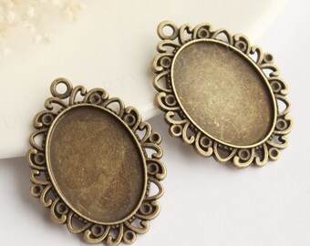 10pcs 18x25mm Antique Bronze/Antique Silver Oval Pendant Tray, Bezel Settings, Glass Pendant Base, Jewelry Pendant Blanks Suppliers