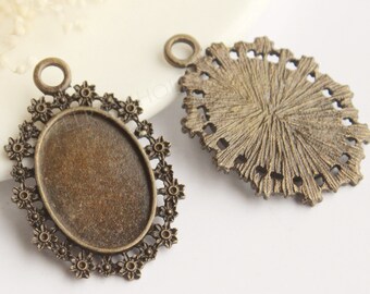 10pcs 18x25mm Antique Bronze Oval Pendant Bezel Settings, Glass Pendant Base, Jewelry Pendant Blanks Suppliers, Pendant Trays