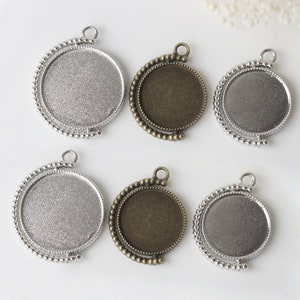 10pcs drehen doppelseitigen Anhänger leer, DiY Spin Lünette Cabochon Glas Einstellungen, 20mm 25mm Anhänger Tablett leer