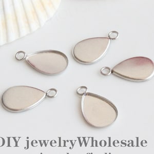 20pcs 10x14mm Stainless Steel Teardrop Pendant Bezel Cups,Charms Bezel Cabochon Setting,Glass Bezel Blanks, Bezels Wholesale