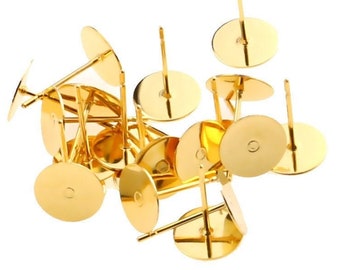 100PCS gold Nickel Free - High Quality Stainless Steel Earring Posts With 6-12mm Pad And Stopper, Earring Stud Post, earring post Blank