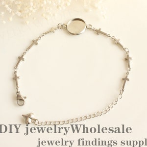 5pcs 10mm-25mm 316 Stainless Steel Bracelet Base Settings,Crucifix Stainless Steel Trays Bracelet, Stainless Steel Bezel Bracelet Blanks