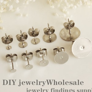 100PCS Nickel Free High Quality Stainless Steel Earring Posts With 6-12mm Pad And Stopper,Earring Stud Post,Earring Blank,earring post image 1