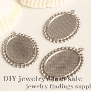 20pcs Stainless Steel Pendant base Trays Blanks Oval 13x18mm/18x25mm Bezel Setting, Bezel Cups, Blank Bezels, Cabochon Setting Wholesale