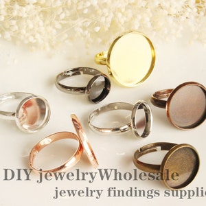 10pcs Adjustable Ring Blank Bezel with 10mm / 12mm /14mm / 16mm / 18mm / 20mm Base Setting, Glass Domes Ring Settings