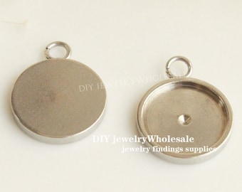 20pcsStainless acero colgante bisel en blanco, 6/8/10/12mm ajustes de la bandeja del bisel, base colgante de cabujón de la cabina redonda, tazas del bisel, bisel en blanco