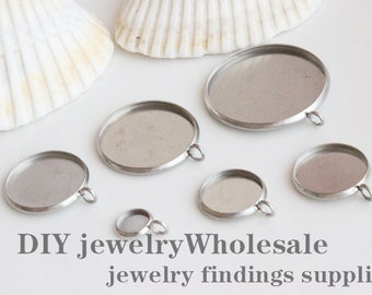 20pcs acero inoxidable Bisel En blancos 8mm / 10mm / 12mm / 14mm / 16mm / 18mm / 20mm Cameo Base Setting Pendant Bezel Pendant Trays