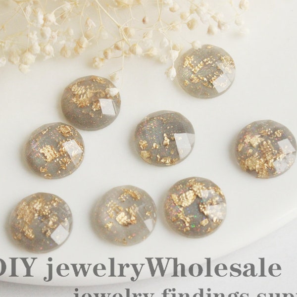 20pcs gray Clear Crystal Faux Druzy Gold Foil Resin Cabochons metallic,faux druzy 8mm 10mm 12mm cabochon jewelry diy