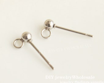 100pcs 316L Stainless Steel Ear needle, Hypoallergenic Spring Earring Finding, Stainless Steel Round beads Ear