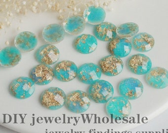 20 Unids azul claro cristal imitación druzy oro hoja de resina Cabochons