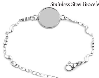 5pcs 10mm-25mm 316 Stainless Steel Bracelet Base Settings,Stainless Steel Bracelet Trays , Stainless Steel Bezel Bracelet Blanks