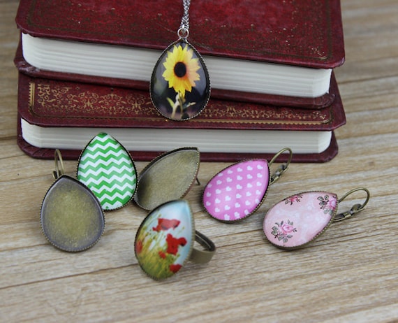 4pcs 18x25mm Handmade Photo Teardrop Glass Cabs Cabochons - SDXY32