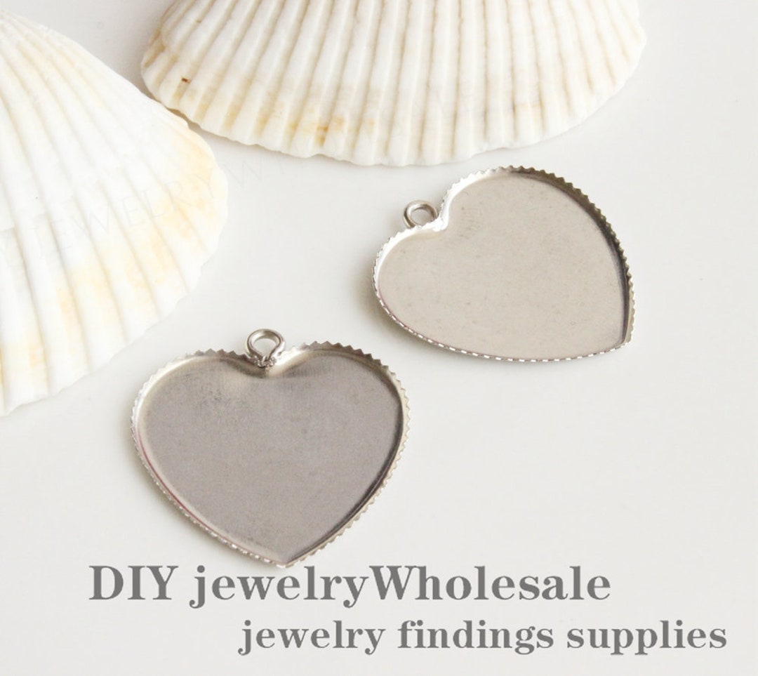 20pcs 25mm Stainless Steel Heart Bezel Cups, Pendant Base Setting ...