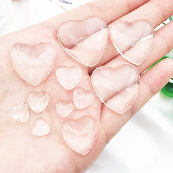 Glass Heart  Clear Glass Cabochons, Cabochons Wholesale, Hand Crystal Clear Colorless Glass, transparent glass covers