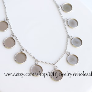 5pcs Close Out Stainless Steel Cable Chain, Bezel Pendant Blanks, Pendant Base Tray Settings,Bezel Pendant 9 Trays