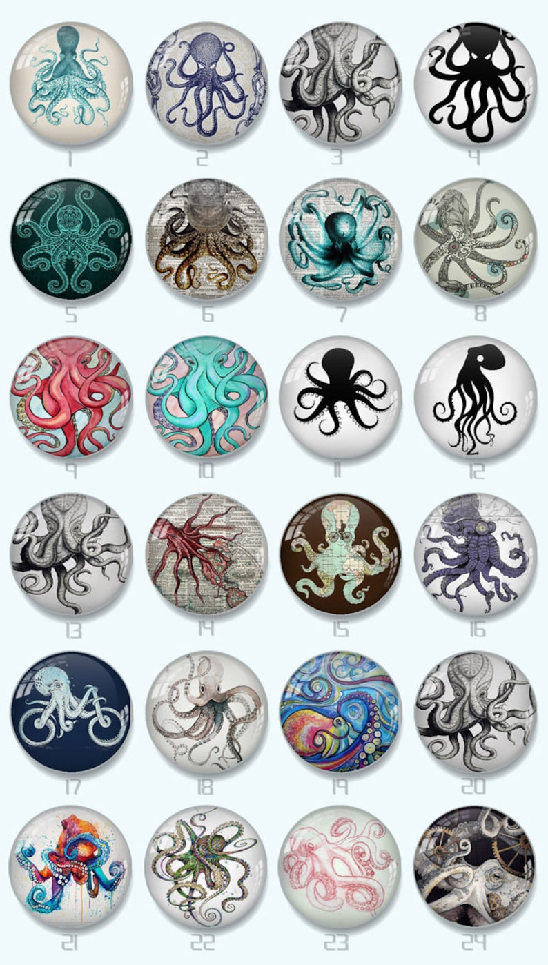octopus handmade cabochons,glass cabochons,round cabochons,illustration cabochons,Digital cabochons 8MM-58MM xy861