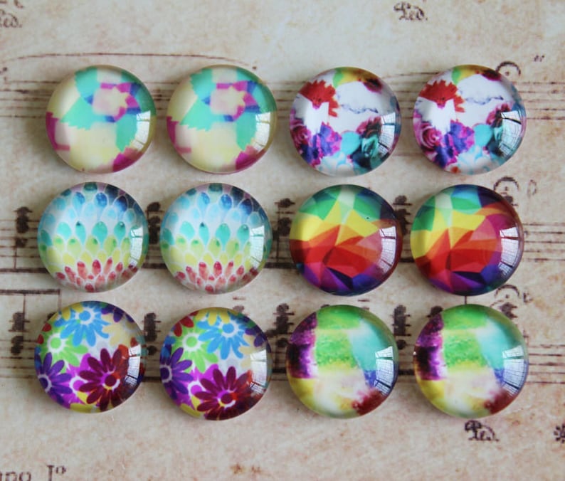 78X3 12pcs 12mm Handmade Photo Glass Cabochon Mixed 6 pairs