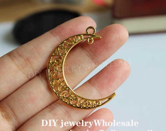 15pcs Gold Filigree Moon Shape Earring Necklace Findings Charm Pendant