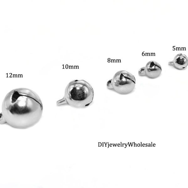 50pcs 5 6 8 10 12 mm Stainless Steel Bell Charms Pendant, Jewelry Making Findings, Vintage Style Bell Pendant, Stainless Steel DIY Supplies