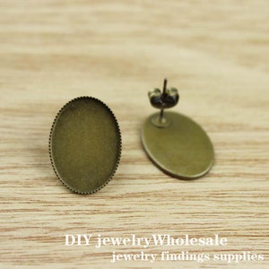 30pcs Earrings studs blank base setting tray w/Bullet back Stopper head  Pins Needles Posts Gluing Pad jewelry making bijoux